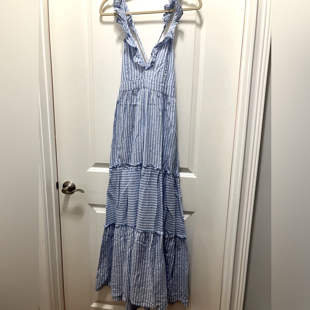 Madison Matthews blue stripe sundress